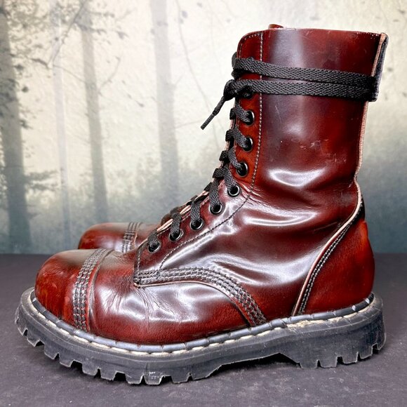 GRIPFAST Derby Boot RARE Cherry Oxblood 10 Eye Steel Toe Womens US 8 Punk Oi Dr - Picture 6 of 11